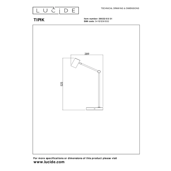 TIPIK Akumulatorowa lampa stołowa Battery pack- LED 3 StepDim 1x3W 2700K biały 36622/03/31 Lucide - zdjęcie dodatkowe 4